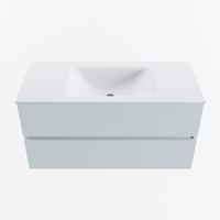 MONDIAZ VICA 100cm badmeubel onderkast Clay 2 lades. Wastafel CLOUD midden zonder kraangat, kleur Talc. - thumbnail