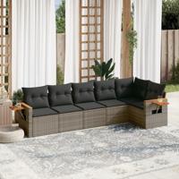 6-delige Loungeset met kussens poly rattan grijs - thumbnail