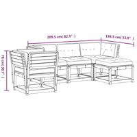 5-delige Loungeset met kussens massief grenenhout wasbruin - thumbnail