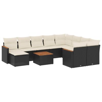 11-delige Loungeset met kussens poly rattan zwart