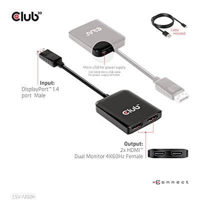 CLUB3D CSV-7200H video splitter DisplayPort 2x HDMI