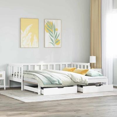 Slaapbank met onderschuifbed/lades zonder matras 80x200 cm wit
