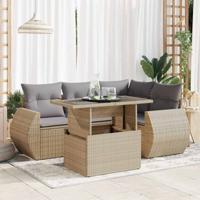 5-delige Loungeset met kussens poly rattan beige - thumbnail