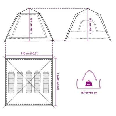Koepeltent 5-persoons snelontgrendeling grijs en oranje