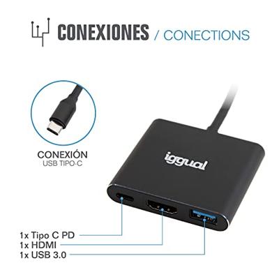 iggual - 3 in 1 type C Hub - incl. USB 3.0 tot 5 Gbit/s, HDMI en type C PD tot 100 W - Compatibel met Mac OS, Windows, Linux