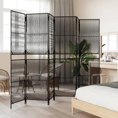 Kamerscherm 6 panelen poly rattan zwart