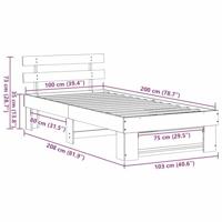 Bedframe met hoofdeinde Wit 100 x 200 cm Massief grenenhout - thumbnail