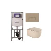 QeramiQ Dely Swirl Toiletset - 36.3x51.7cm - Geberit UP320 inbouwreservoir - met Burda frame - 35 mm zitting - bedieningsplaat taupe - rechthoekige knoppen - beige 0701131/SW1102379/SW1000771/SW1026259 - thumbnail