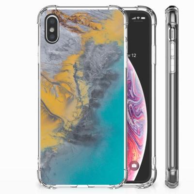 Apple iPhone Xs Max Anti-Shock Hoesje Marble Blue Gold Apple iPhone Xs Max Anti-Shock Hoesje Marble Blue Gold
