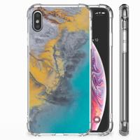 Apple iPhone Xs Max Anti-Shock Hoesje Marble Blue Gold - thumbnail