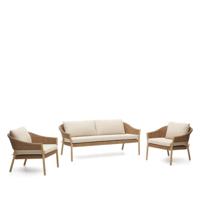 Kave Home Loungeset 'Pola' Eucalyptushout en rattan, Met 2-zits Bank en 2 fauteuils - thumbnail