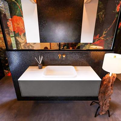 Badkamermeubelset Mondiaz Erin 120 cm met 1 Lade met RIDGE Wastafel Midden Talc Zonder Kraangaten Greeploos Mat Dark Grey Badkamermeubelset Mondiaz Erin 120 cm met 1 Lade met RIDGE Wastafel Midden Talc Zonder Kraangaten Greeploos Mat Dark Grey