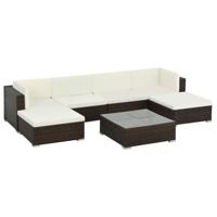 7-delige Loungeset met kussens poly rattan bruin - thumbnail