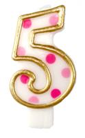 Cijferkaars roze '5' gespikkeld - thumbnail