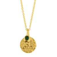 Vergulde Gouden Ketting met Ronde Onyx Hanger - thumbnail