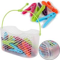 30 Wasknijpers in mandje kunststof in diverse vrolijke Kleuren - thumbnail