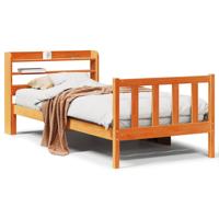 Bedframe met hoofdbord massief grenenhout wasbruin 100x200 cm - thumbnail