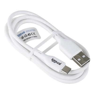 iggual - USB A naar USB C snellaadkabel, 3 A, 100 cm, USB type C laadkabel, compatibel met alle apparaten met USB-C-aansluiting, wit
