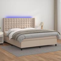 Boxspring met matras en LED kunstleer cappuccinokleur 160x200cm - thumbnail