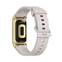 FitBit Charge 5 & 6 Extra soft siliconen bandje - Lichtgrijs + gouden connector - thumbnail