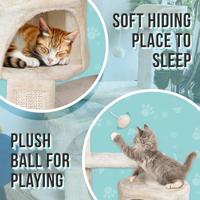 PetVille® Krabpaal & Klimboom voor Katten | 3 Niveaus | Pluche Bal, Schuilplek, Krabmat & krabpalen | 50x35x88 cm | Beige - thumbnail