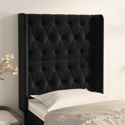 Hoofdbord met randen 83x16x118/128 cm fluweel zwart