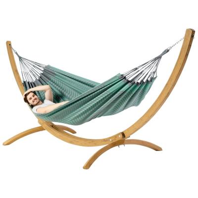 Tweepersoons hangmat met houten standaard - 350x160cm -Groen - 160kg draagkracht- 100% katoen - binnen & buiten