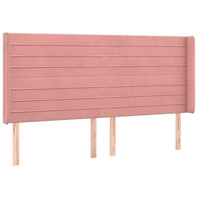 Hoofdbord met randen 203x16x118/128 cm fluweel roze - thumbnail
