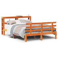 Bedframe met hoofdbord massief grenenhout wasbruin 150x200 cm - thumbnail