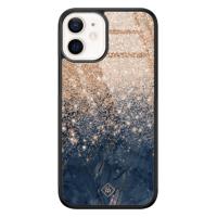iPhone 12 mini glazen hardcase - Marmer blauw rosegoud - thumbnail