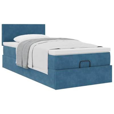 Ottoman bed met matras 100x200 cm fluweel donkerblauw