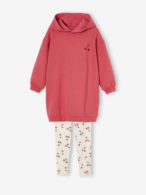 Jurk van fleece met capuchon en legging meisjes rozen