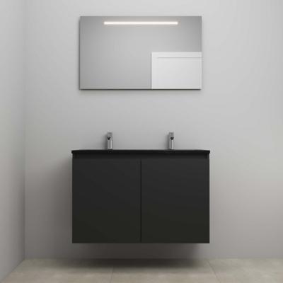 On-Line Badkamermeubelset - 100 cm - Voorgemonteerd - Greeploze Ladestructuur - Acryl Wastafel - 2 Kraangaten - Spiegel met LED-Verlichting - Mat Zwart