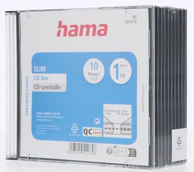 Hama 00051275 CD-hoes slim 1 CD/DVD/Blu-Ray Transparant, Zwart Polystereen 10 stuk(s)