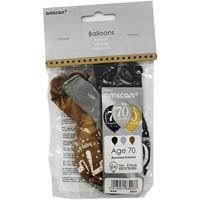 Ballonnen 70 Jaar Happy Birthday Zilver, Goud En Zwart - thumbnail