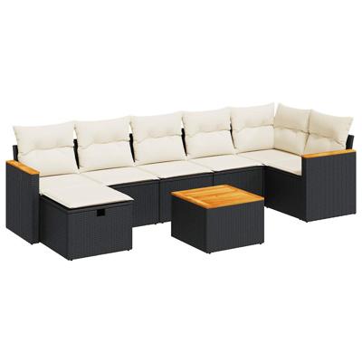 7-delige Loungeset met kussens poly rattan zwart