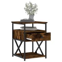 Nachtkastje 40x42x55 cm bewerkt hout gerookt eikenkleurig - thumbnail