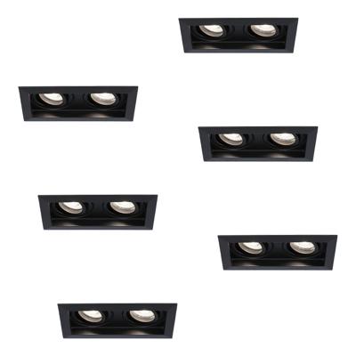 Set van 6 Durham LED Dubbele inbouwspots vierkant - 8 Watt 690 Lumen - 6500K daglicht wit - GU10 - Dimbaar Kantelbaar - Voor binnen - Zwart Set van 6 Durham LED Dubbele inbouwspots vierkant - 8 Watt 690 Lumen - 6500K daglicht wit - GU10 - Dimbaar Kantelbaar - Voor binnen - Zwart