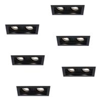 Set van 6 Durham LED Dubbele inbouwspots vierkant - 8 Watt 690 Lumen - 6500K daglicht wit - GU10 - Dimbaar Kantelbaar - Voor binnen - Zwart - thumbnail