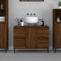 Wastafelkast 80x33x60 cm bewerkt hout bruin eikenkleur - thumbnail