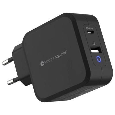 Rolling Square GaN Oplader 65w - USB en USB-C poort - Snelladen