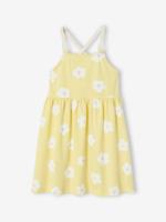 Jurkje met koordjes en bloemenprint voor meisjes lichtgeel - thumbnail
