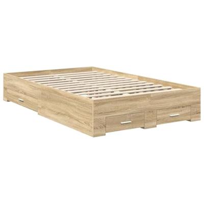 Bedframe met hoofdeinde Sonoma Eiken 135 x 190 cm Bewerkt hout