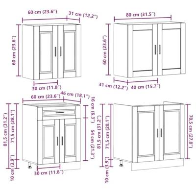 4-delige Keukenkastenset Porto bewerkt hout betongrijs