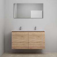 On-Line Badkamermeubelset - 120 cm - Voorgemonteerd - Greeploos 2 Deuren - Acryl Wastafel - 2 Kraangaten - Spiegel - Eiken - thumbnail