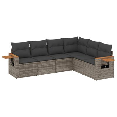 6-delige Loungeset met kussens poly rattan grijs