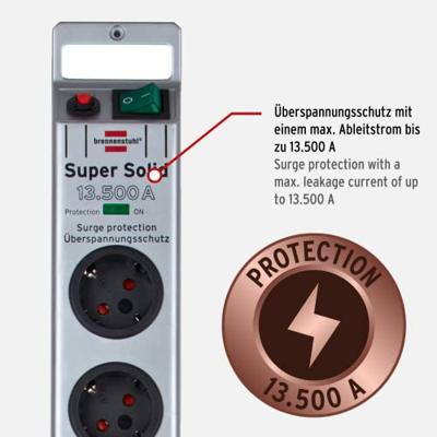 Brennenstuhl Stekkerdoos | 8 Gats | 63 cm | 2,5 m | Zilver | 1153340318 - 1153340318 - thumbnail