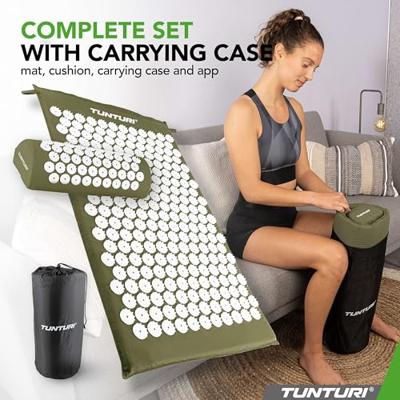 Tunturi Spijkermat met kussen - Acupressuur - Meditatie Mat - Acupunctuur Set - 68x42x2 cm - Legergroen