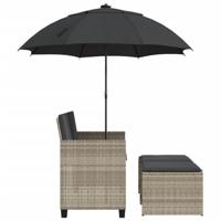 Tuinbank 2-zits parasol en voetenbanken poly rattan lichtgrijs - thumbnail