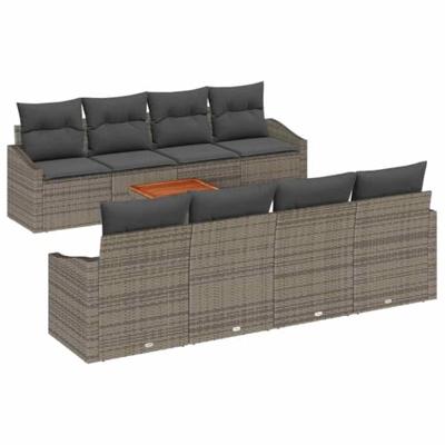 Tuinbankenset met kussen 9 pcs Grijs poly rattan